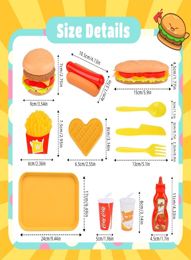 Fegalop Pretend Play Fast Food Set,Play Food for Kids with Take Apart Burger and Hot Dog Plastic Toys Food,Play Kitchen Accessories Role Play Toys Christmas Birthday Gift for Kids Toddler Boys Girls - Image 2